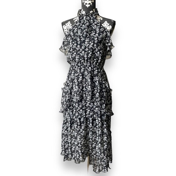 NWT EXPRESS Floral print halter tiered ruffle high low dress sz S - Picture 2 of 10